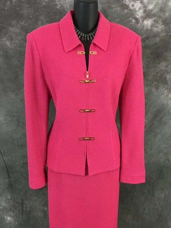 BEAUTIFUL St John collection knit pink jacket skirt suit size 12 - Picture 4 of 10